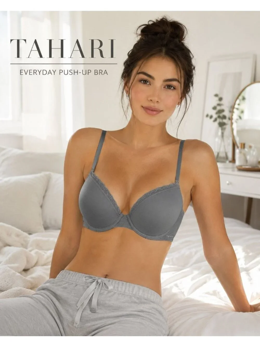 Tahari Push Up T-Shirt Bra 36B Dove Gray Padded Underwire Everyday Minimalist